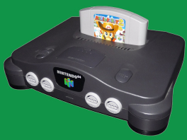 Hier zie je de Nintendo 64, uitgekomen in 1997 was het Nintendo’s eerste 3D-console (64-bit)!